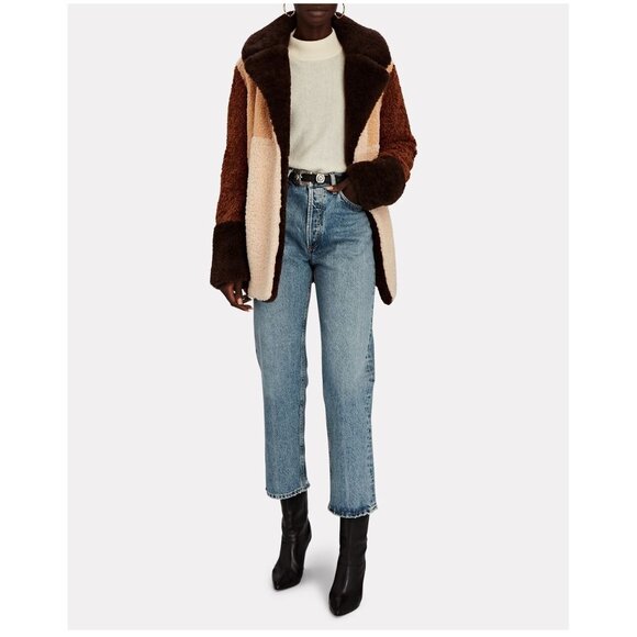 A.L.C. Stefan Faux Fur Shearling Patchwork Coat / XS / Brown Multi Teddy Sherpa - Picture 4 of 11